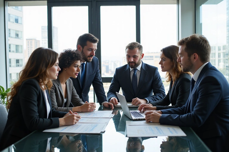 Diverse team collaborating in modern office